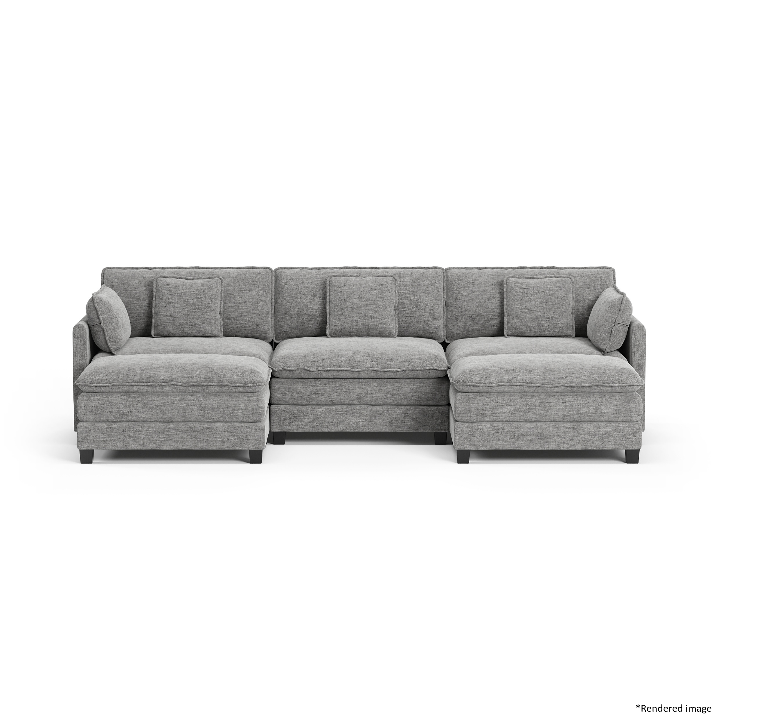 Heaven Modular 3 Seat Sofa with 2 x Ottomans in Cloud Mist