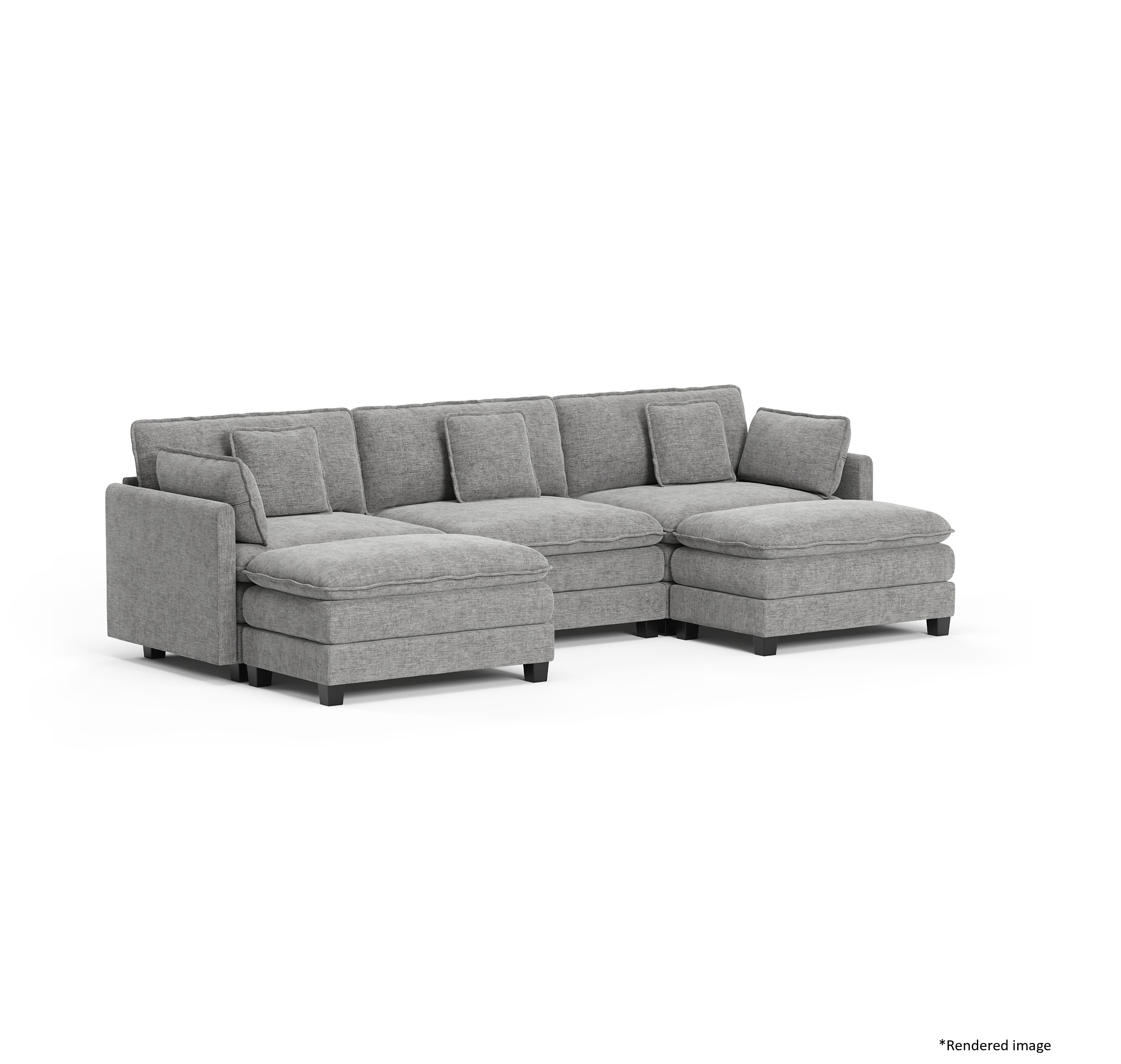 Heaven Modular 3 Seat Sofa with 2 x Ottomans in Cloud Mist