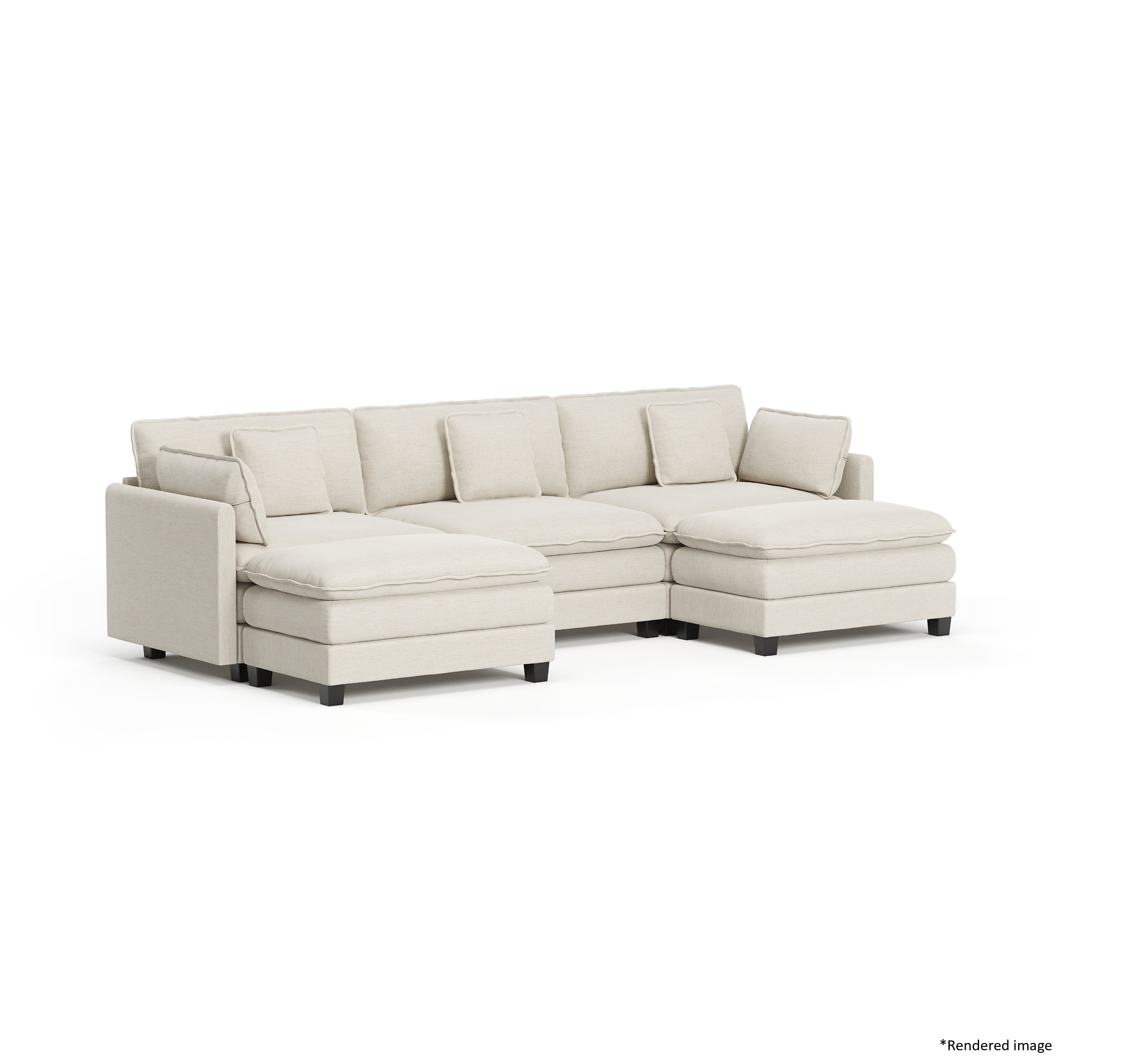 Heaven Modular 3 Seat Sofa with 2 x Ottomans in Cloud White