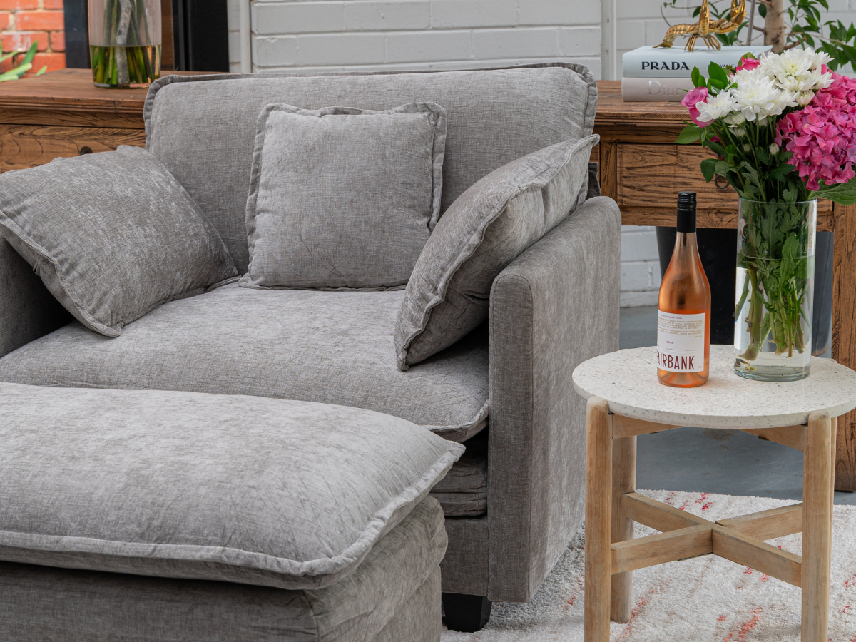 Heaven Modular Chair & Ottoman in Cloud Mist