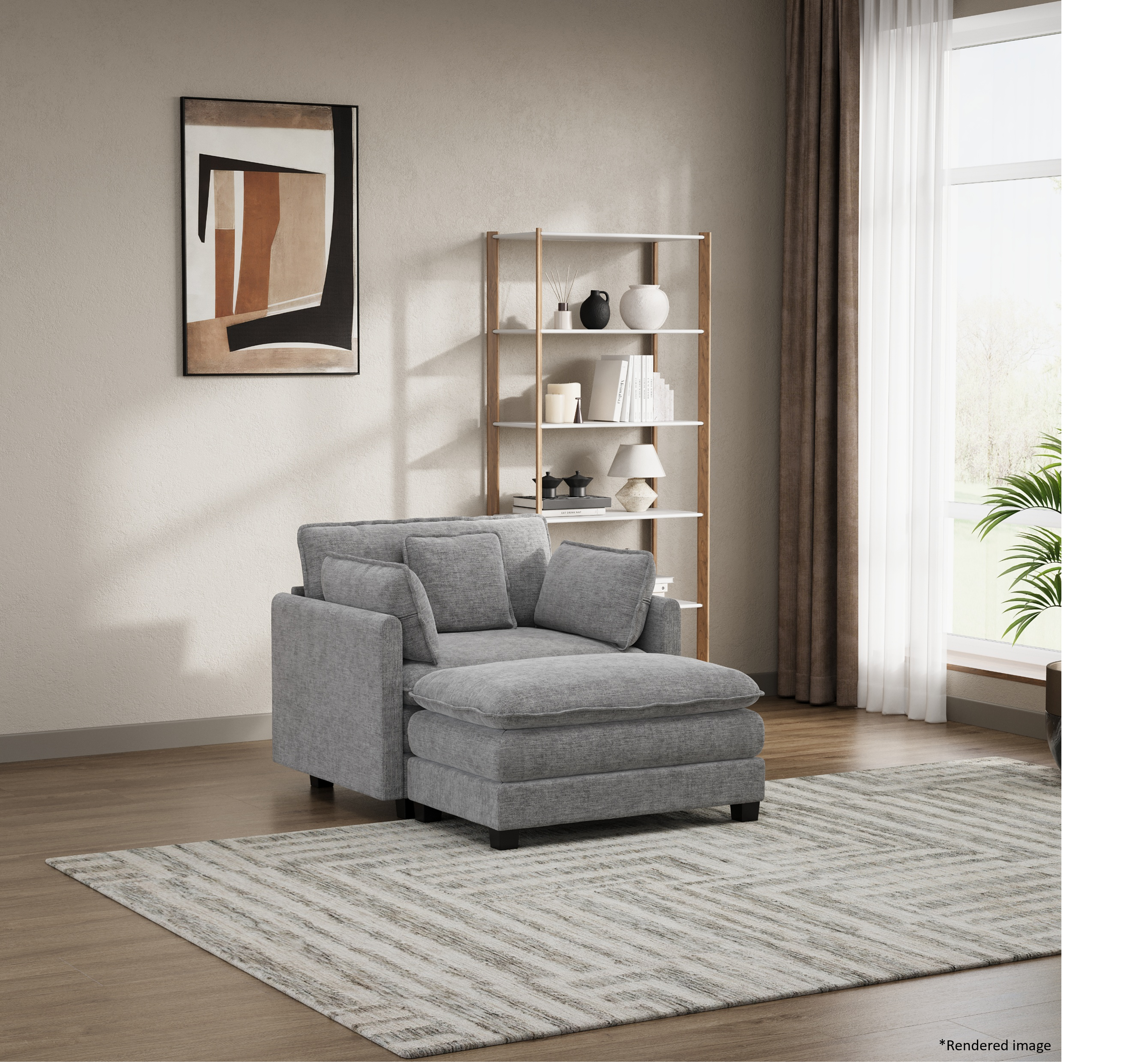Heaven Modular Chair & Ottoman in Cloud Mist