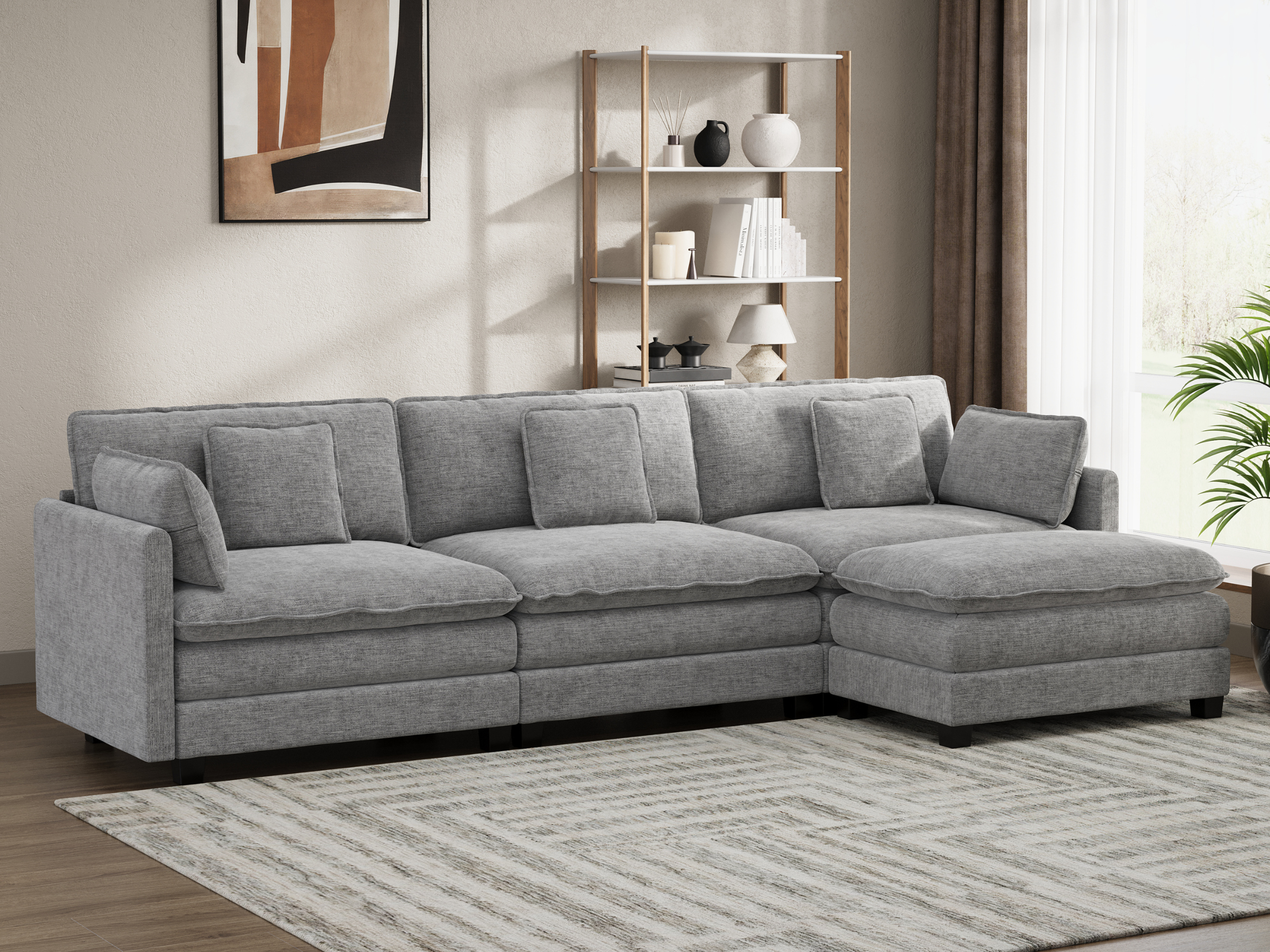 Heaven Modular 3 Seat Sofa & Ottoman in Cloud Mist