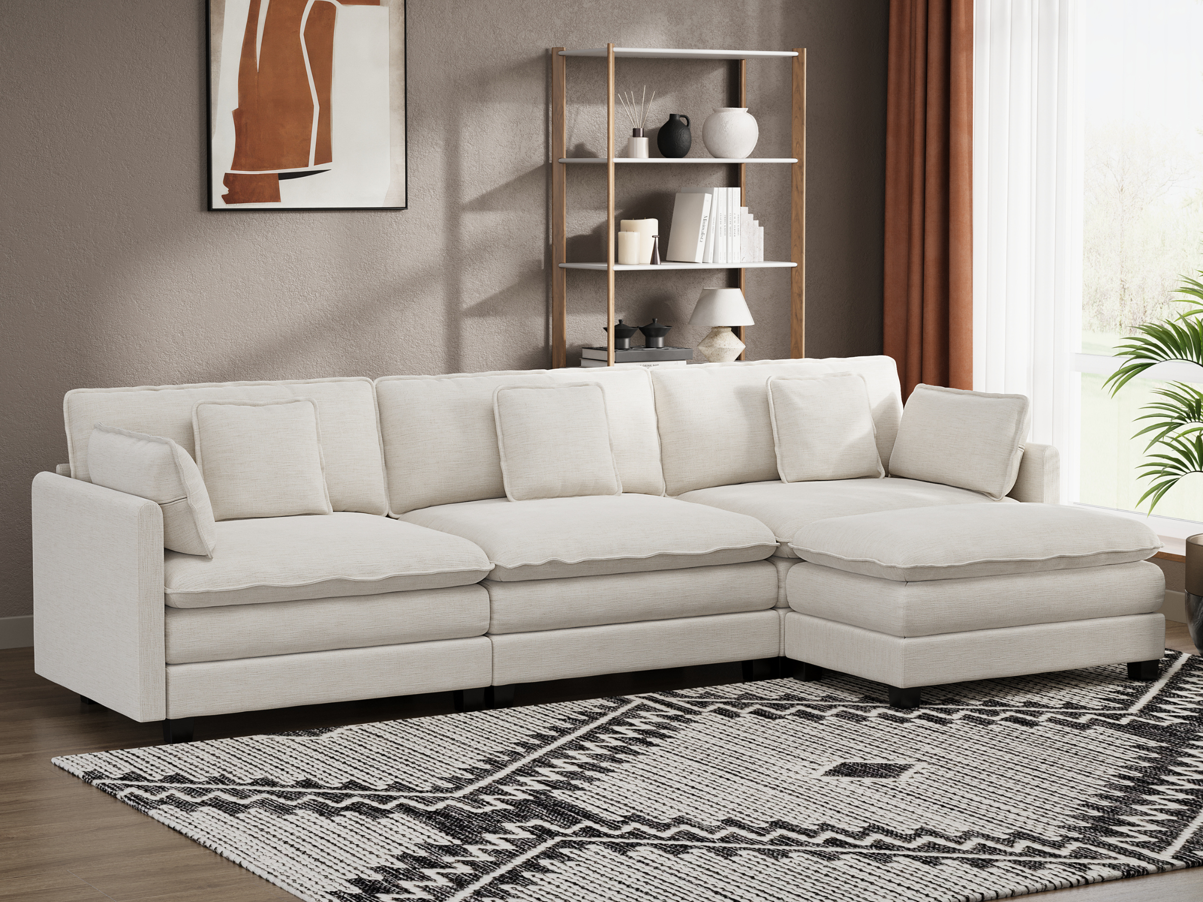 Heaven Modular 3 Seat Sofa & Ottoman in Cloud White