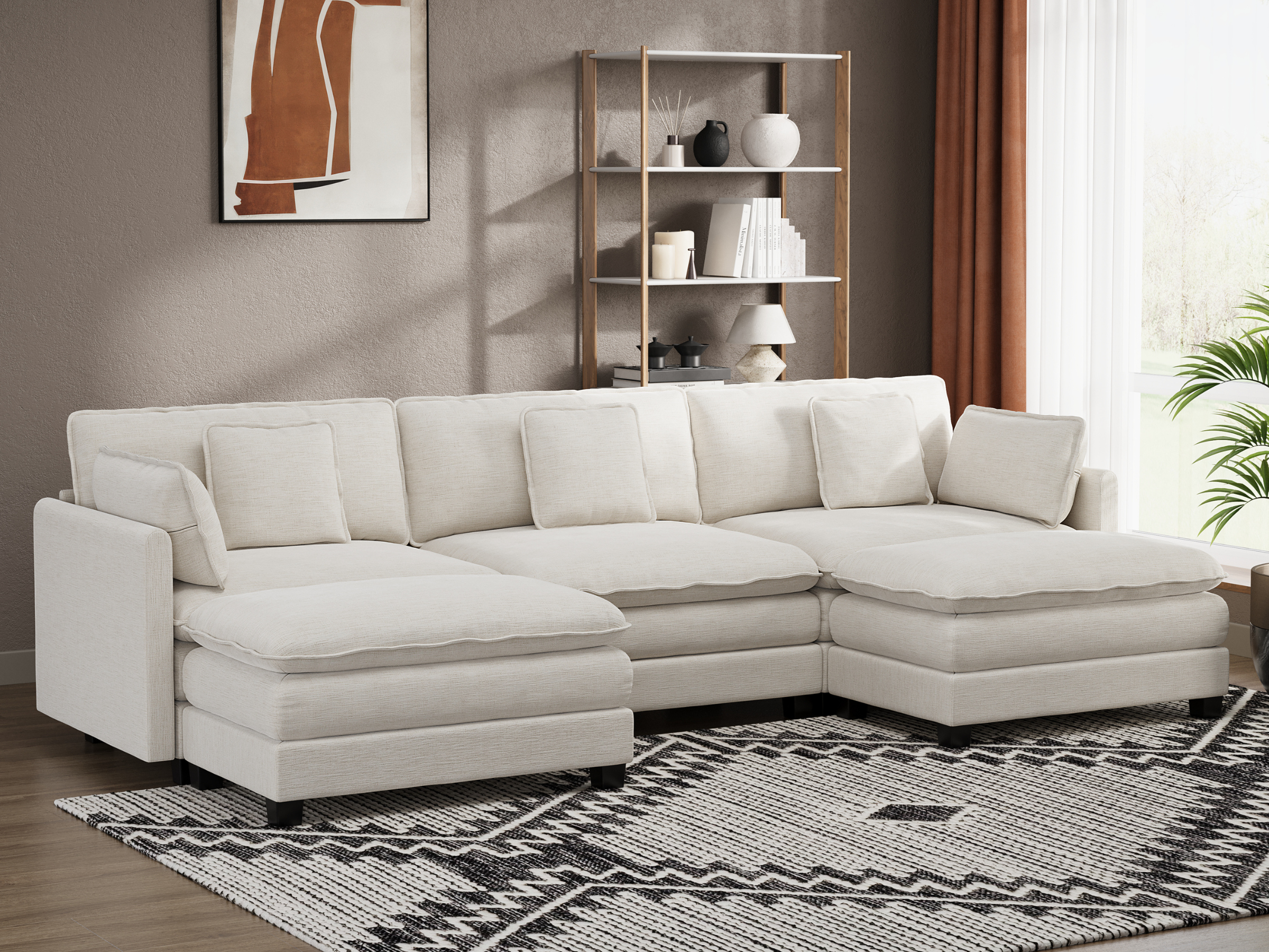 Heaven Modular 3 Seat Sofa with 2 x Ottomans in Cloud White