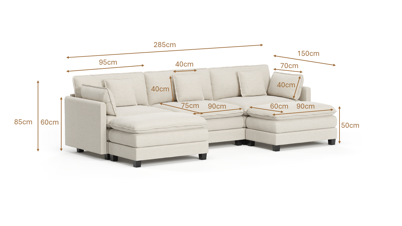 Heaven Modular 3 Seat Sofa with 2 x Ottomans in Cloud Mist