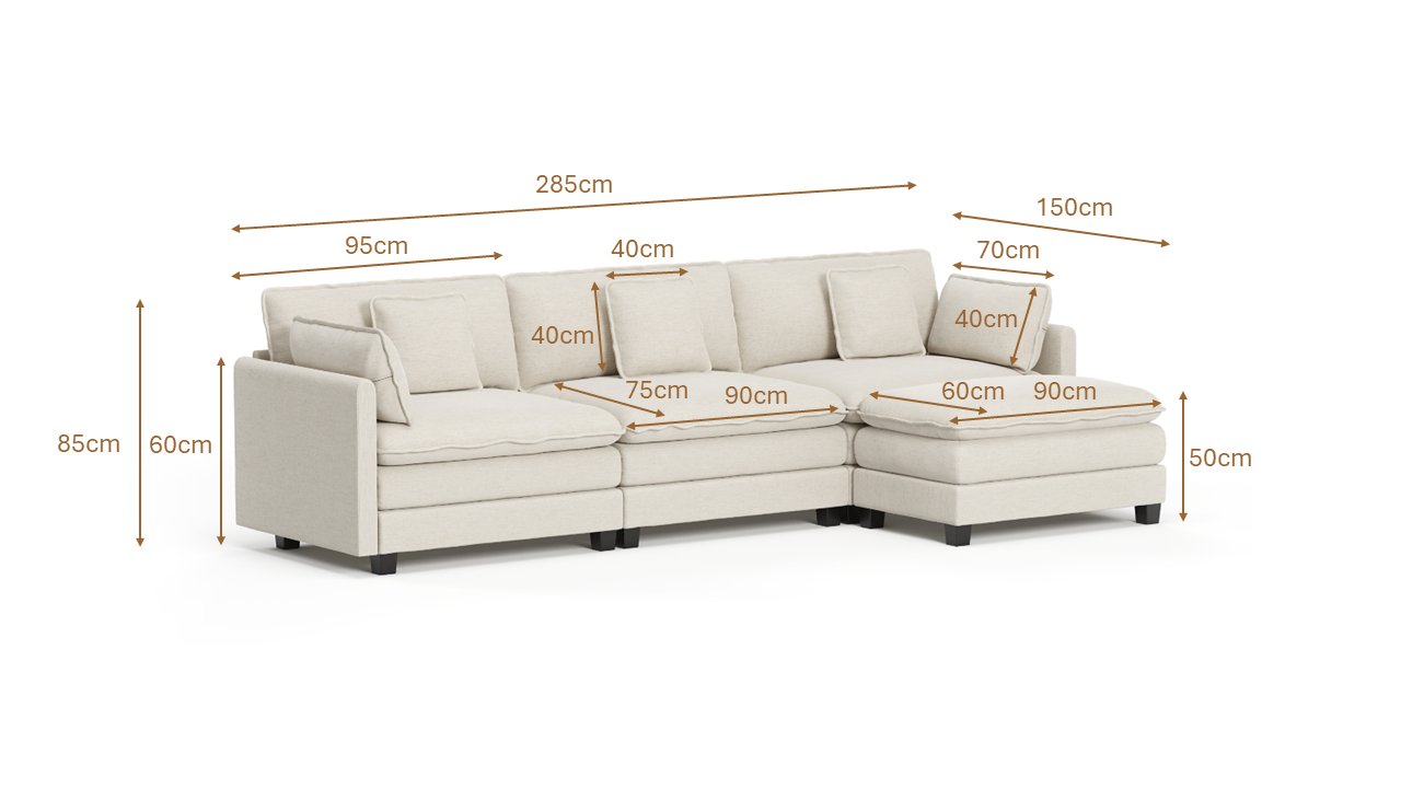 Heaven Modular 3 Seat Sofa & Ottoman in Cloud Mist