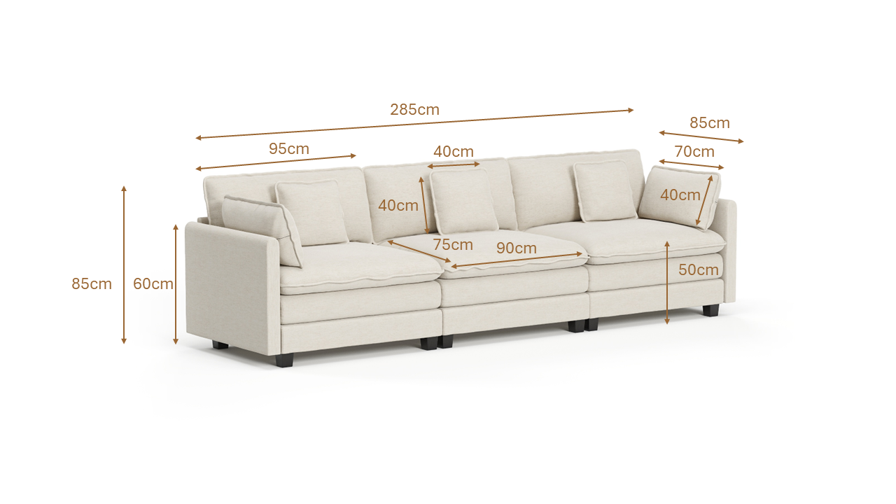 Heaven Modular 3 Seat Sofa in Cloud Mist