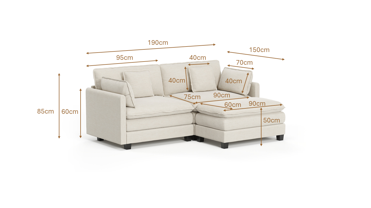 Heaven Modular 2 Seat Sofa & Ottoman in Cloud Mist