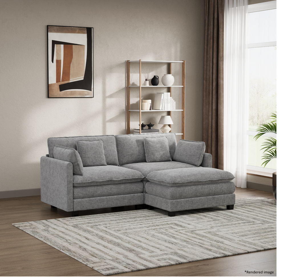 Heaven Modular 2 Seat Sofa & Ottoman in Cloud Mist