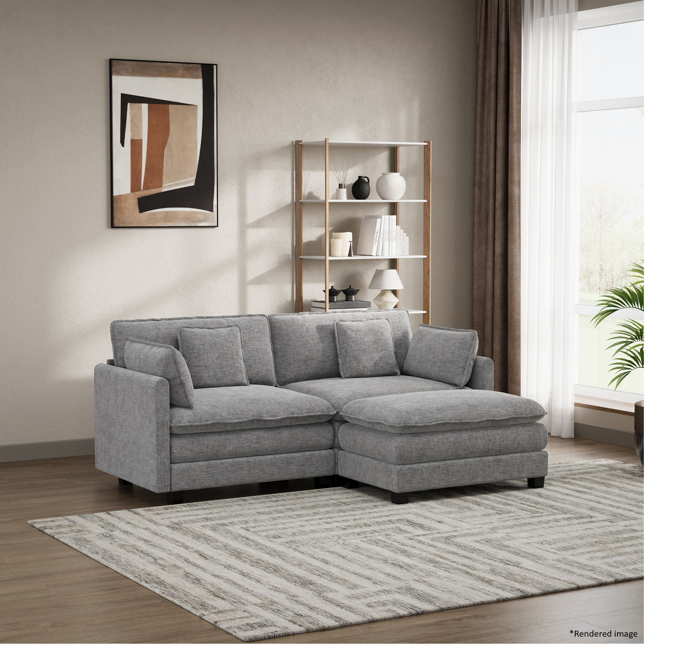 Heaven Modular 2 Seat Sofa & Ottoman in Cloud Mist
