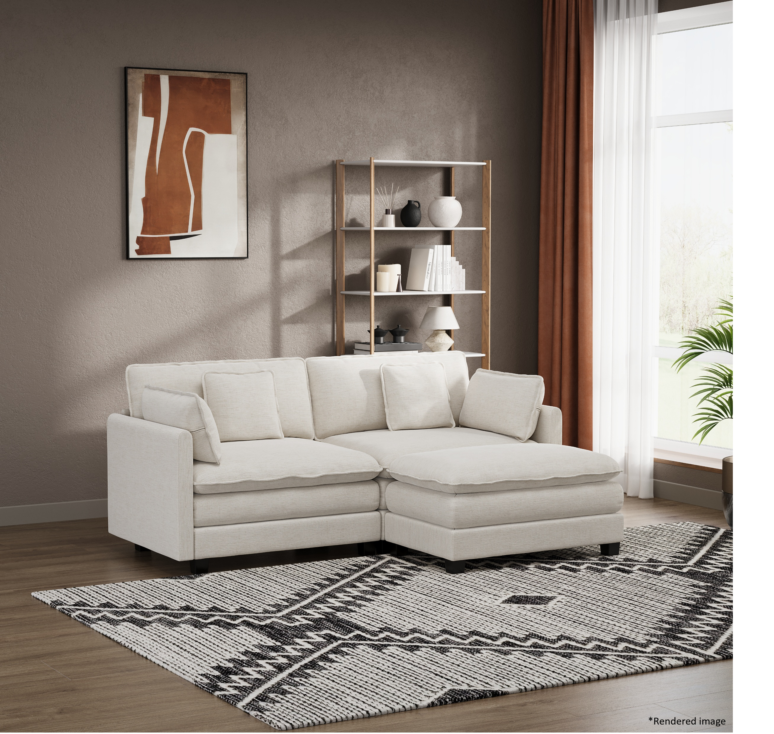 Heaven Modular 2 Seat Sofa & Ottoman in Cloud White