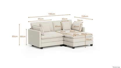 Heaven Modular 2 Seat Sofa & Ottoman in Cloud White