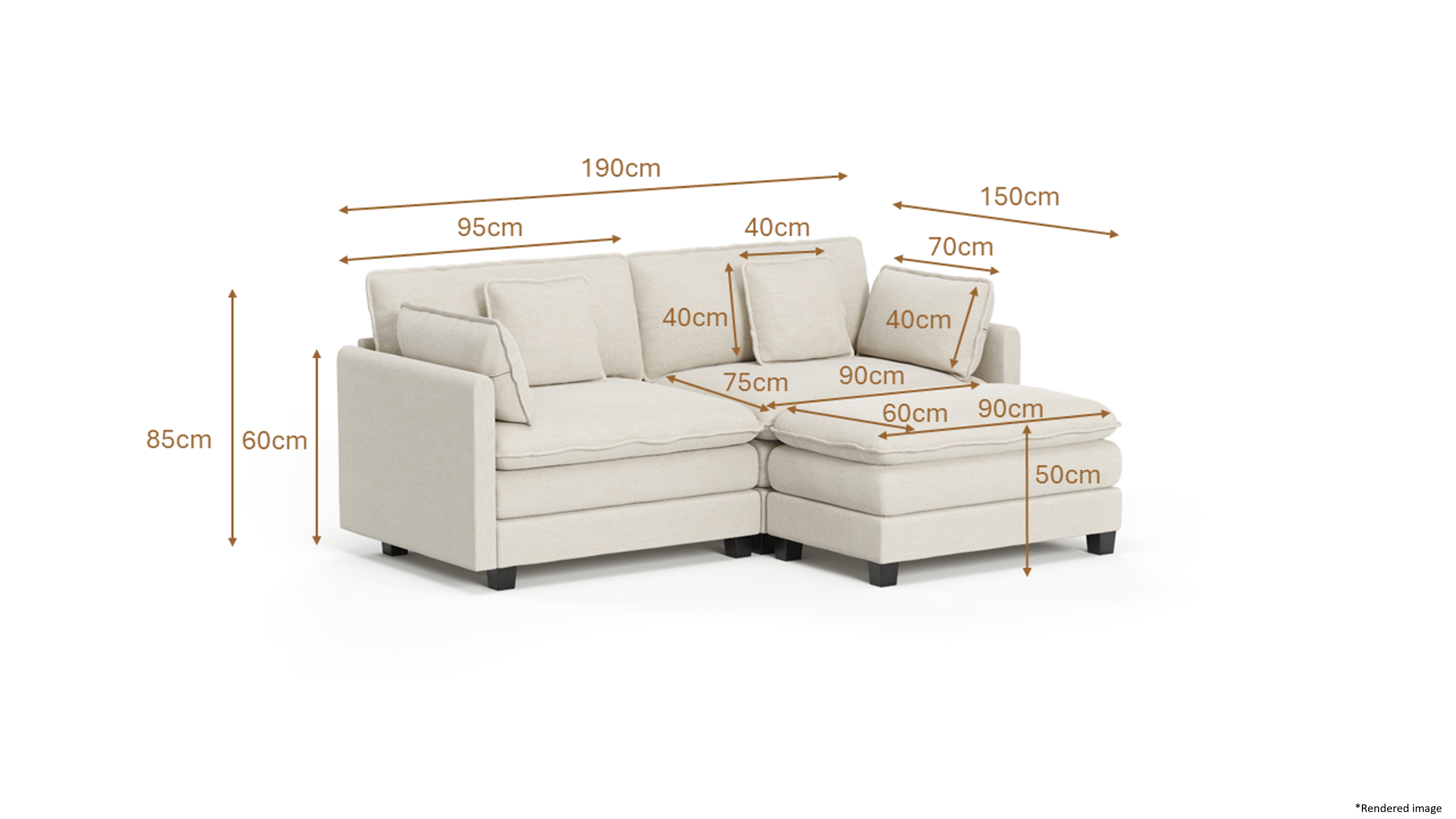 Heaven Modular 2 Seat Sofa & Ottoman in Cloud Mist