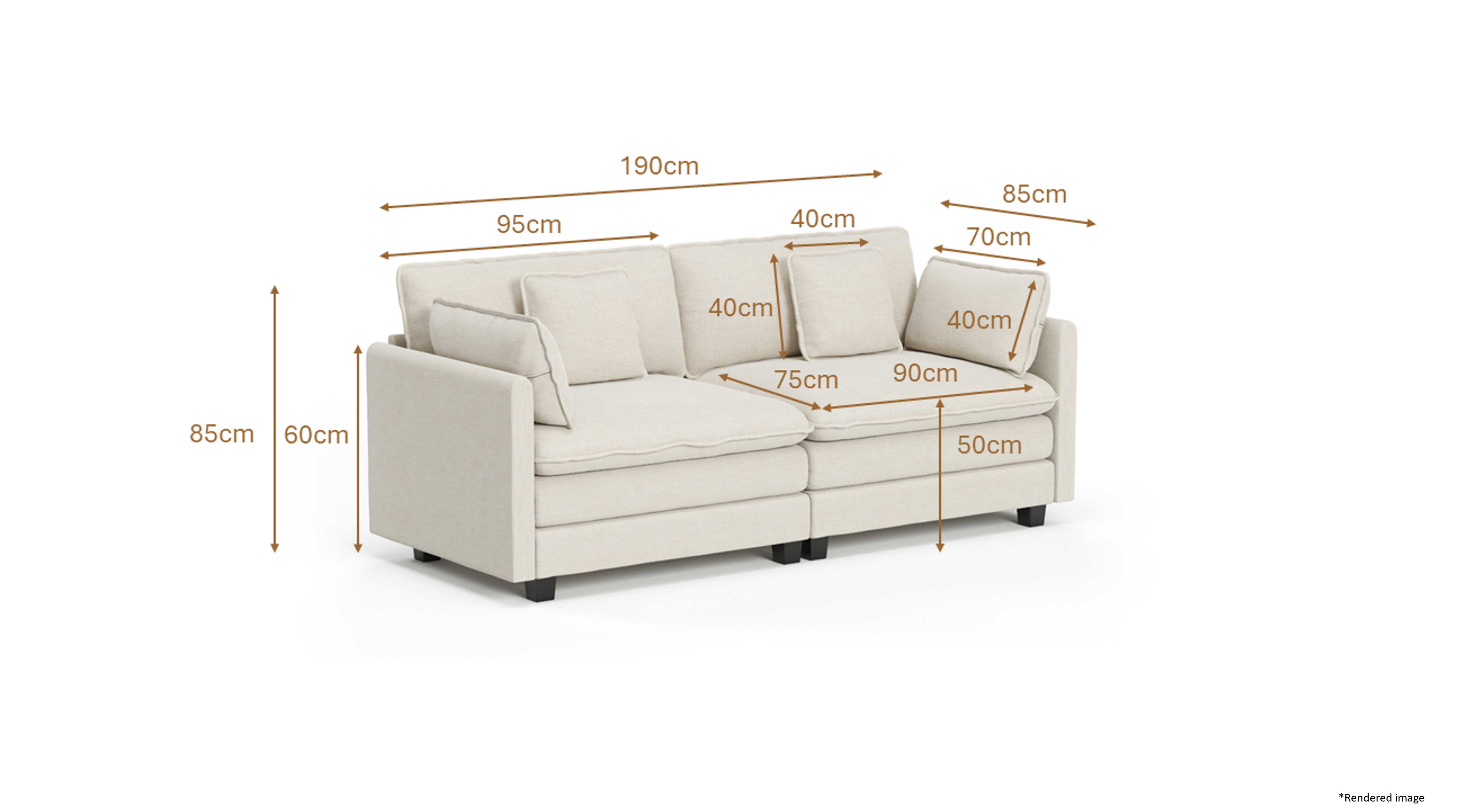 Heaven Modular 2 Seat Sofa in Cloud White