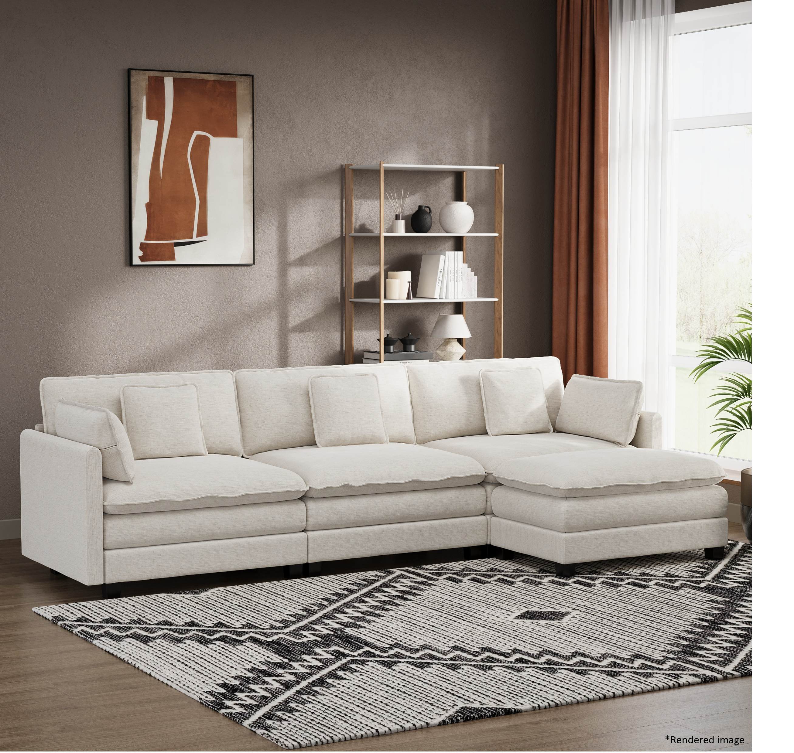 Heaven Modular 3 Seat Sofa & Ottoman in Cloud White