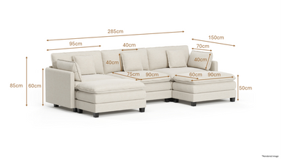 Heaven Modular 3 Seat Sofa with 2 x Ottomans in Cloud Mist