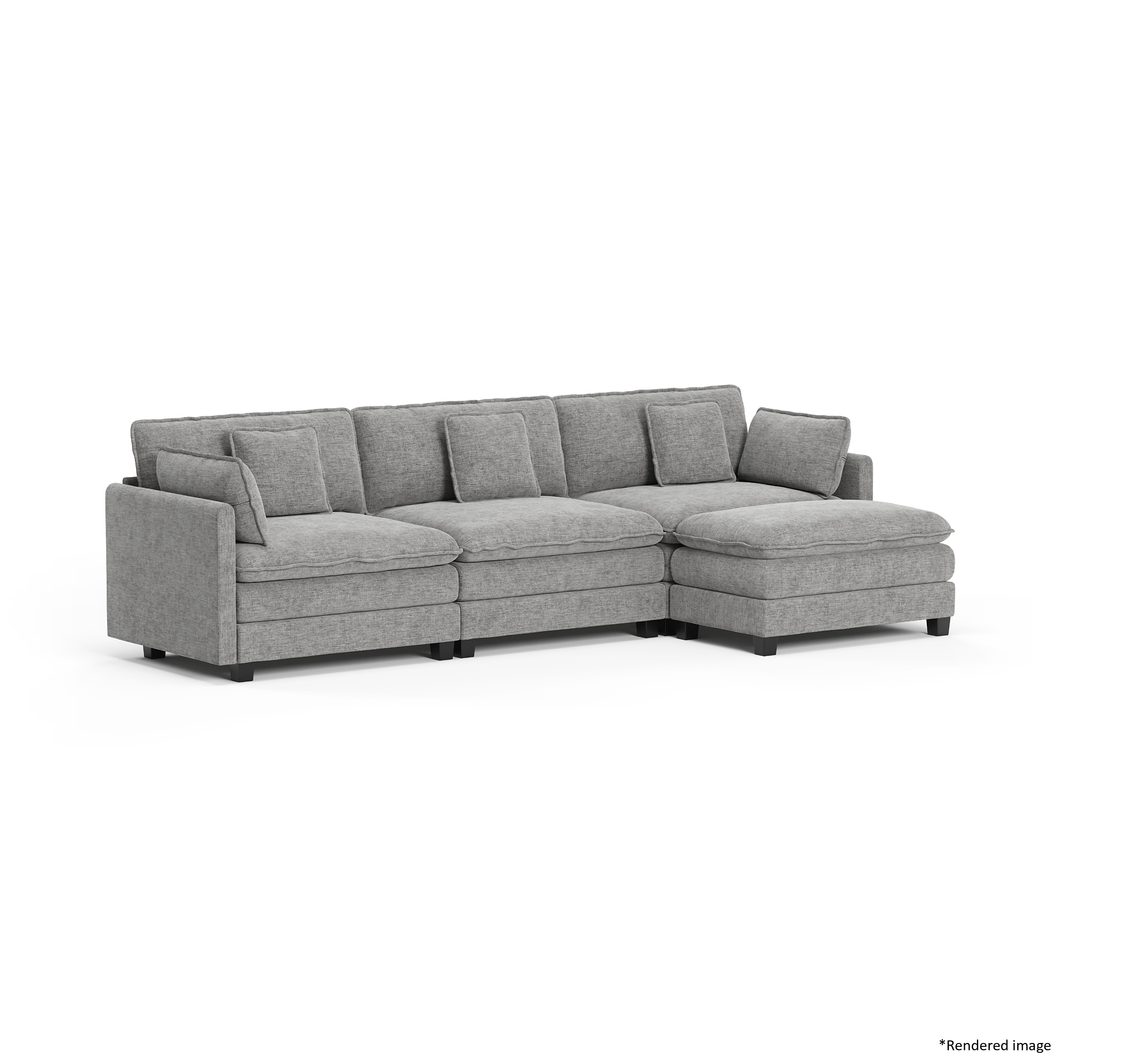 Heaven Modular 3 Seat Sofa & Ottoman in Cloud Mist