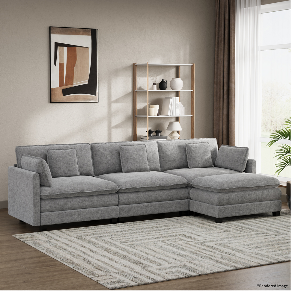 Heaven Modular 3 Seat Sofa & Ottoman in Cloud Mist