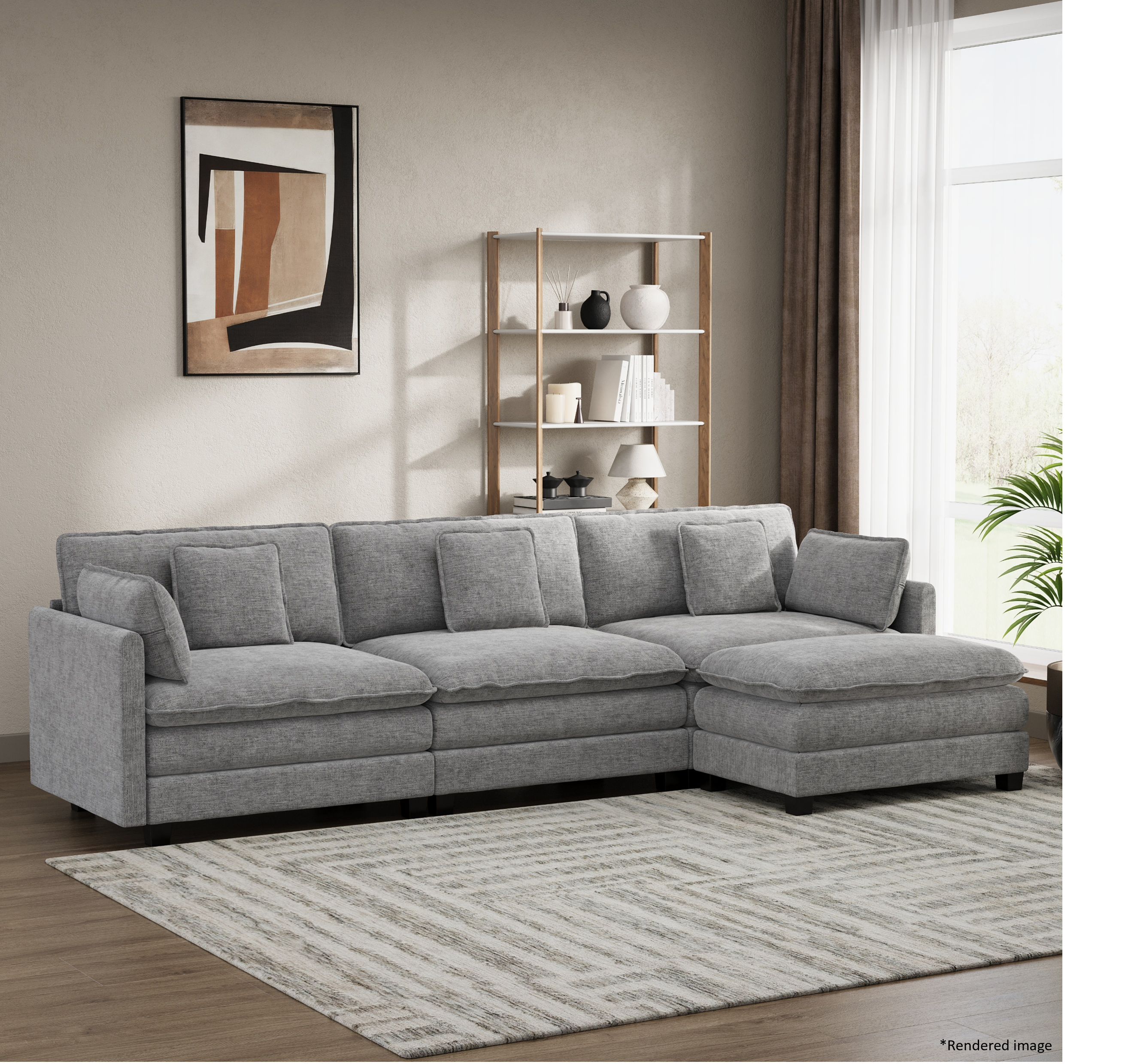 Heaven Modular 3 Seat Sofa & Ottoman in Cloud Mist