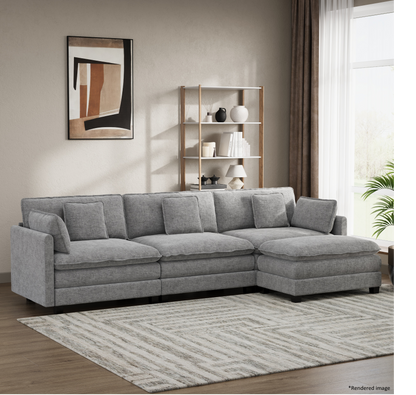 Heaven Modular 3 Seat Sofa & Ottoman in Cloud Mist