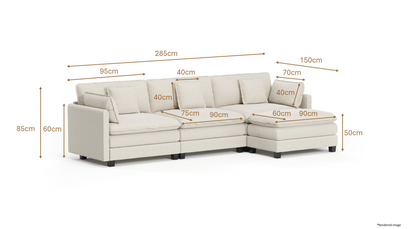 Heaven Modular 3 Seat Sofa & Ottoman in Cloud White