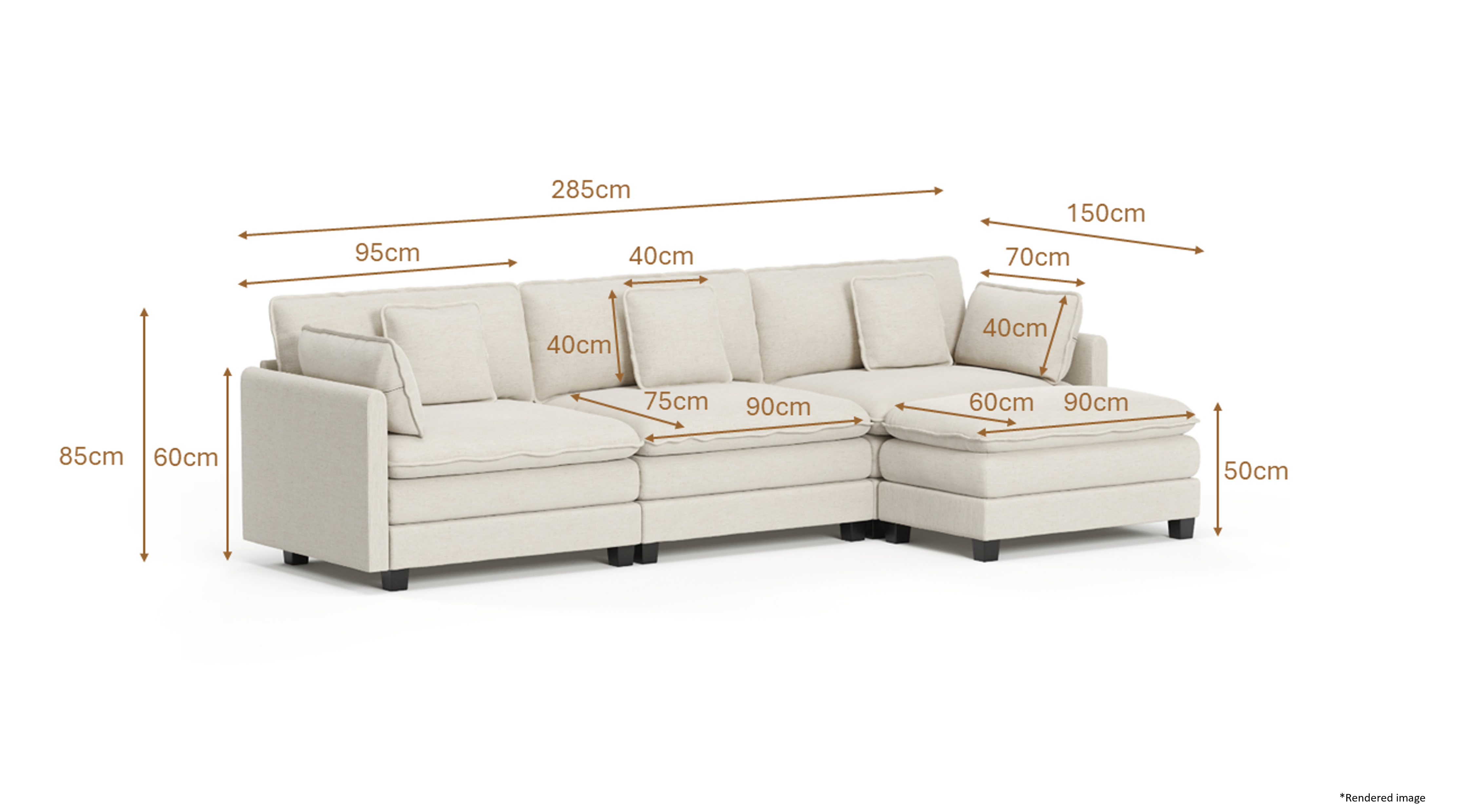 Heaven Modular 3 Seat Sofa & Ottoman in Cloud White