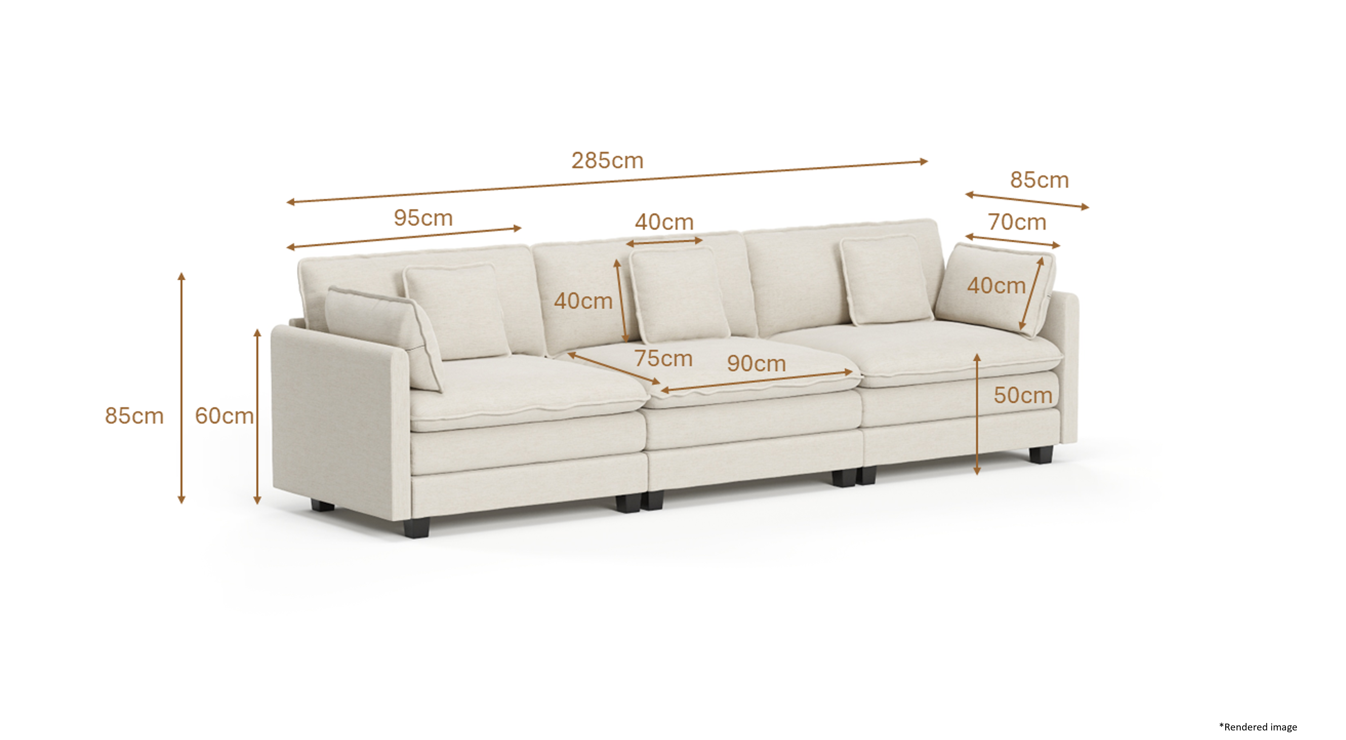 Heaven Modular 3 Seat Sofa in Cloud Mist