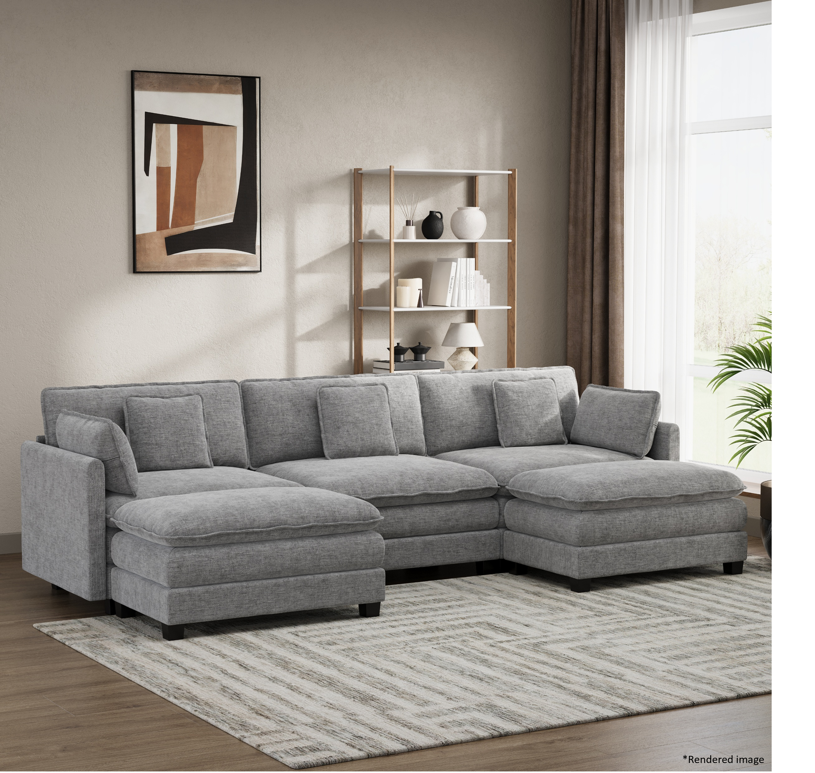 Heaven Modular 3 Seat Sofa with 2 x Ottomans in Cloud Mist