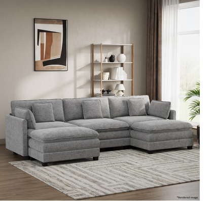 Heaven Modular 3 Seat Sofa with 2 x Ottomans in Cloud Mist