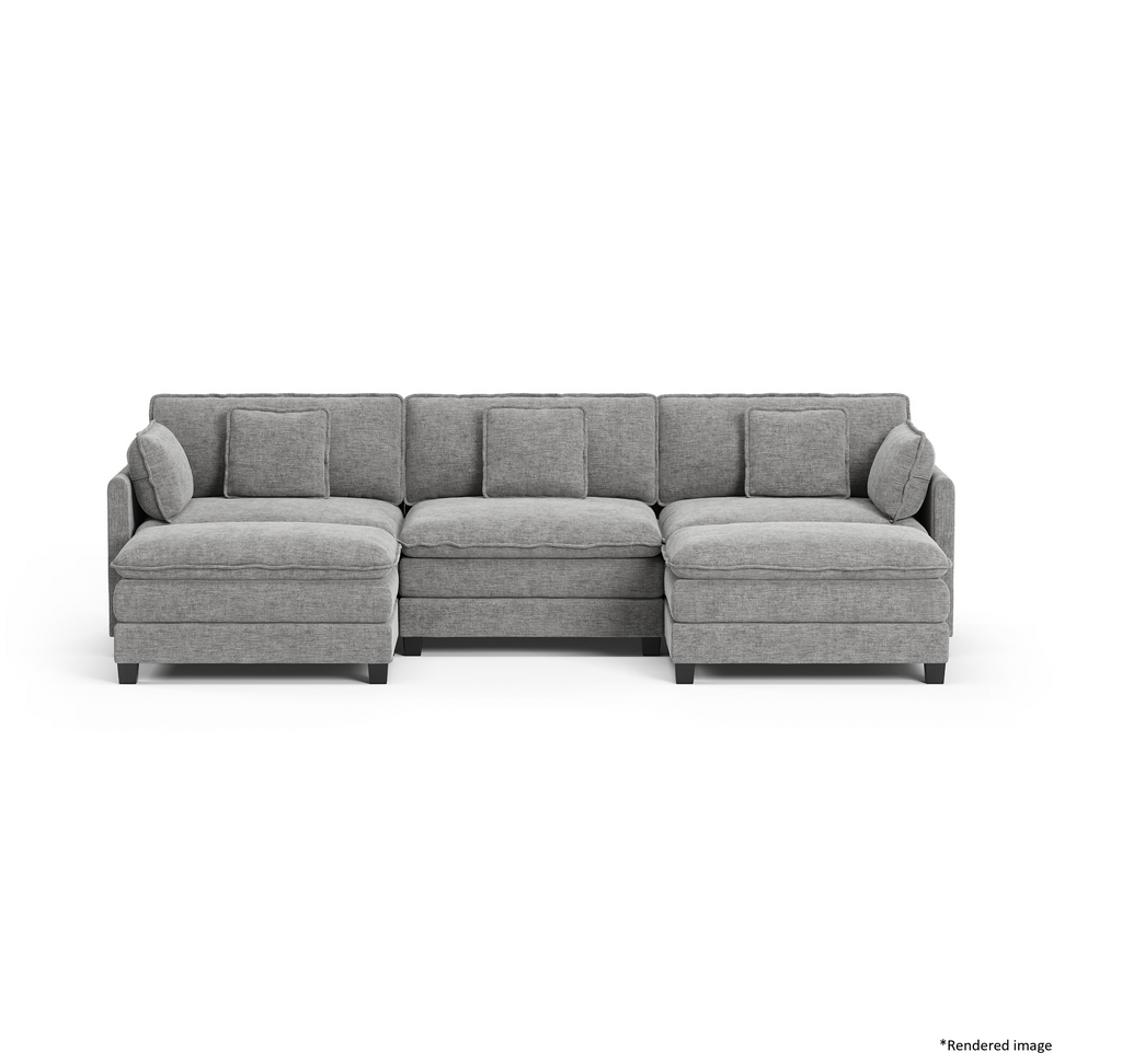 Heaven Modular 3 Seat Sofa with 2 x Ottomans in Cloud Mist