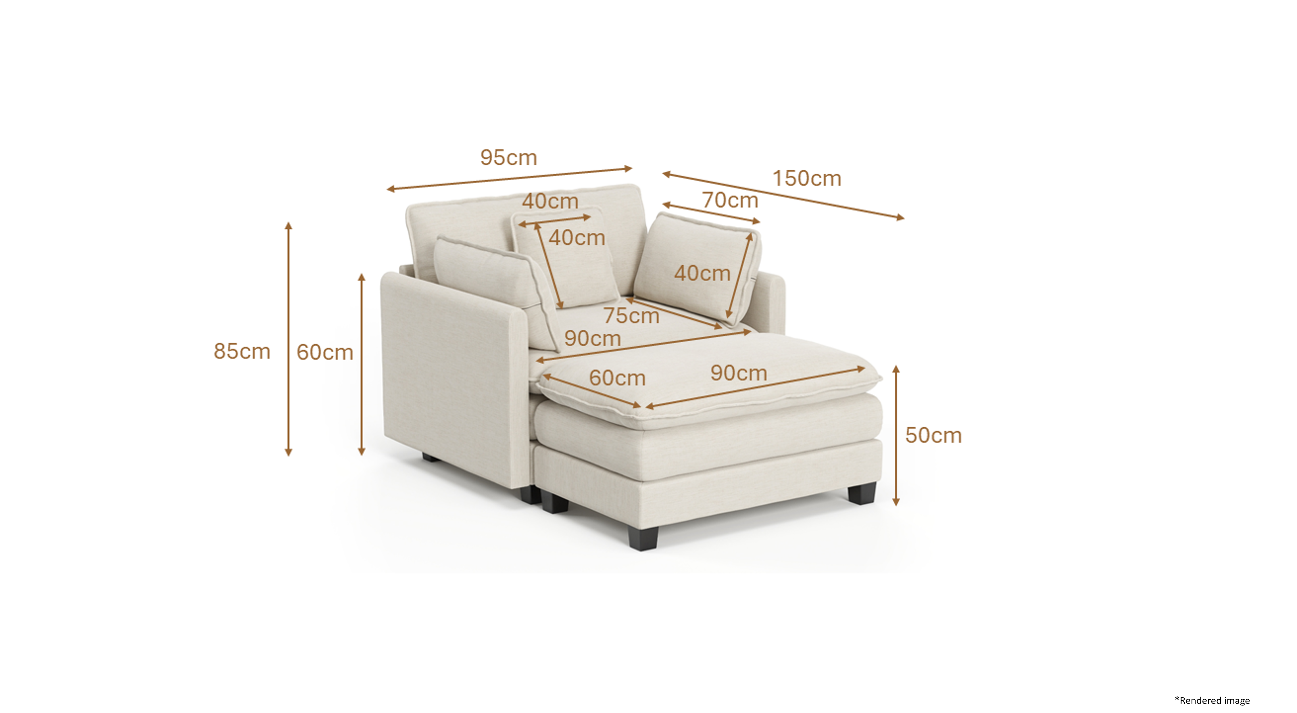 Heaven Modular Chair & Ottoman in Cloud Mist
