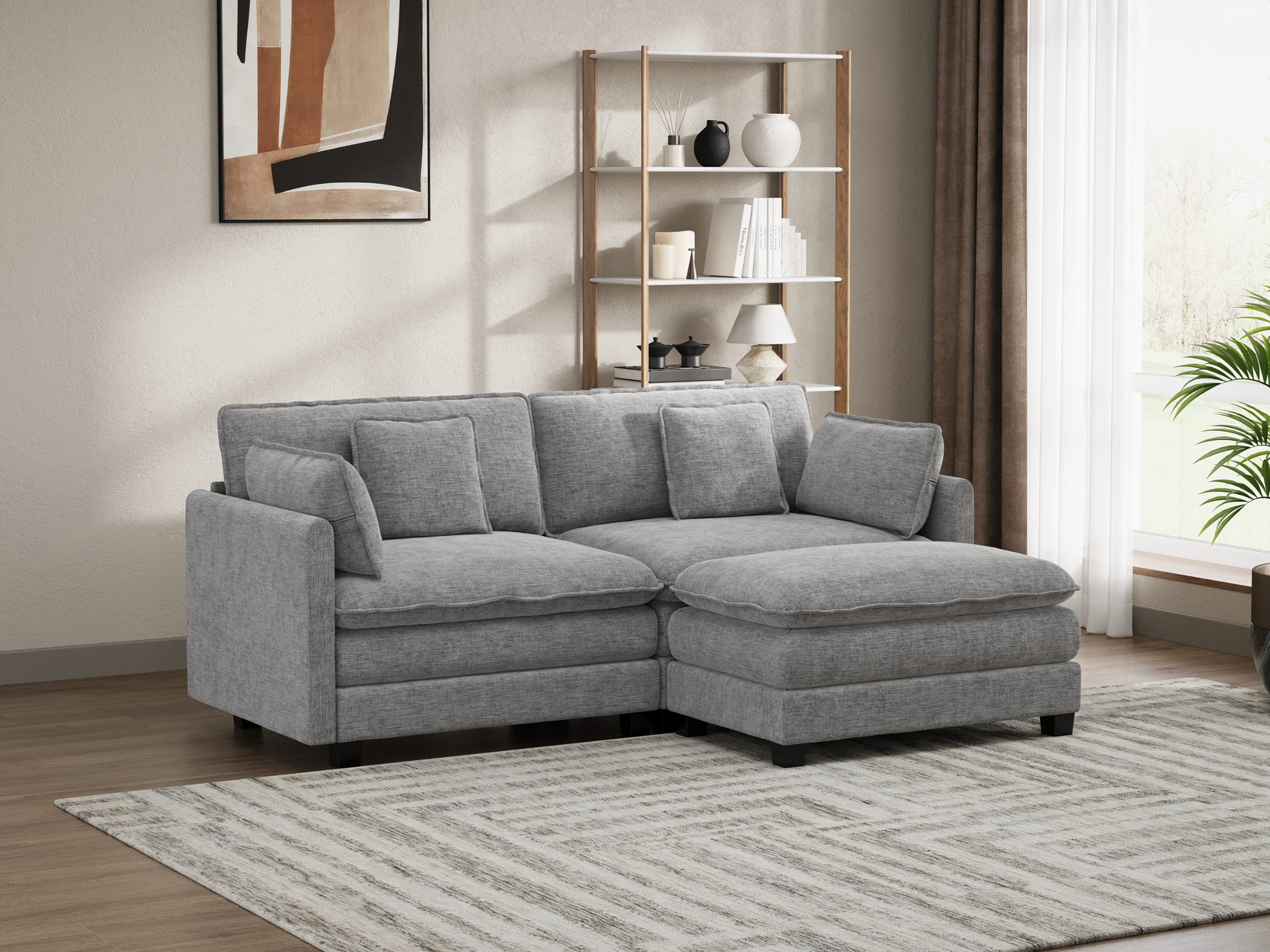 Heaven Modular 2 Seat Sofa & Ottoman in Cloud Mist