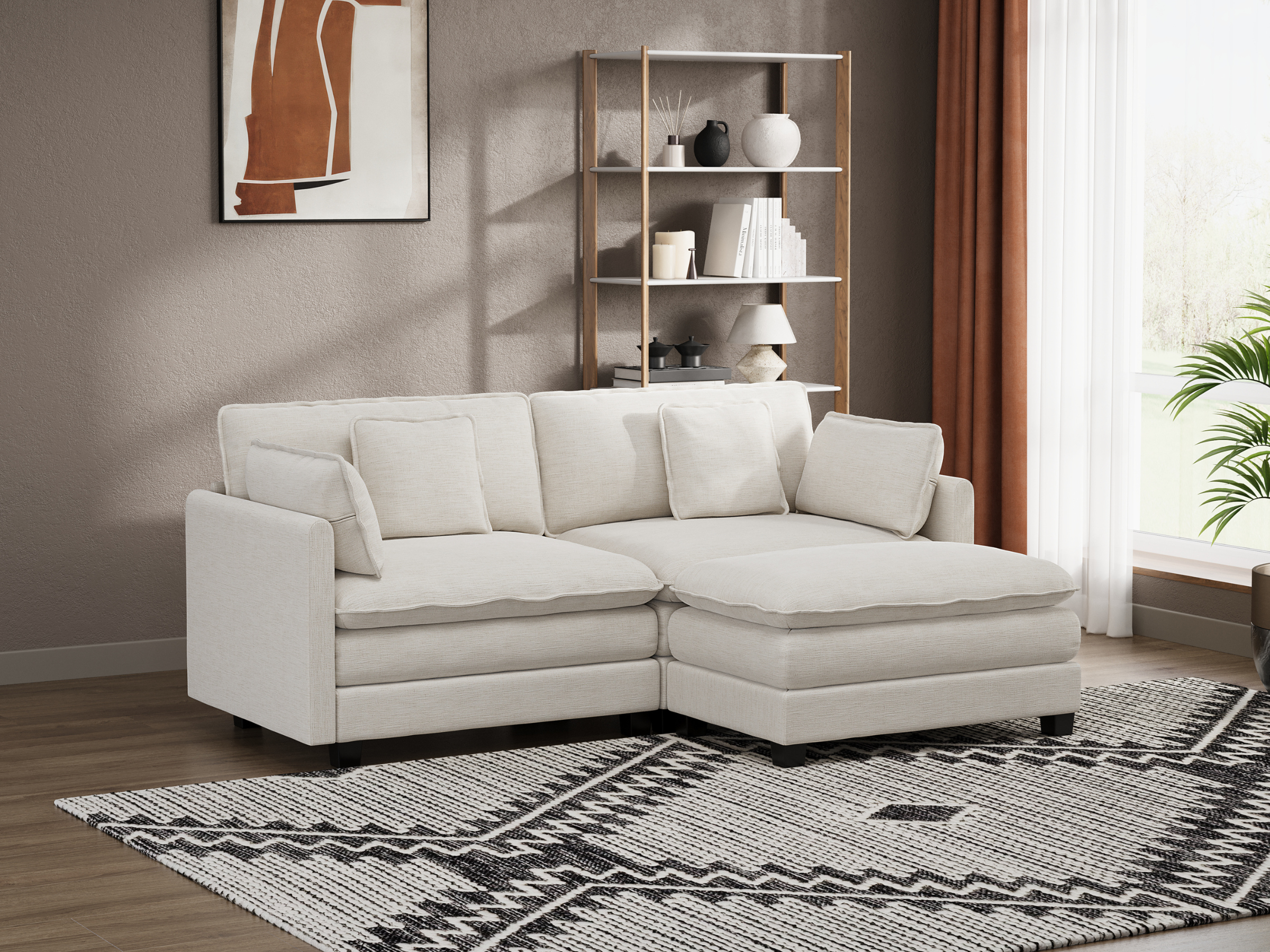 Heaven Modular 2 Seat Sofa & Ottoman in Cloud White