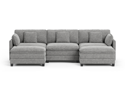 Heaven Modular 3 Seat Sofa with 2 x Ottomans in Cloud Mist