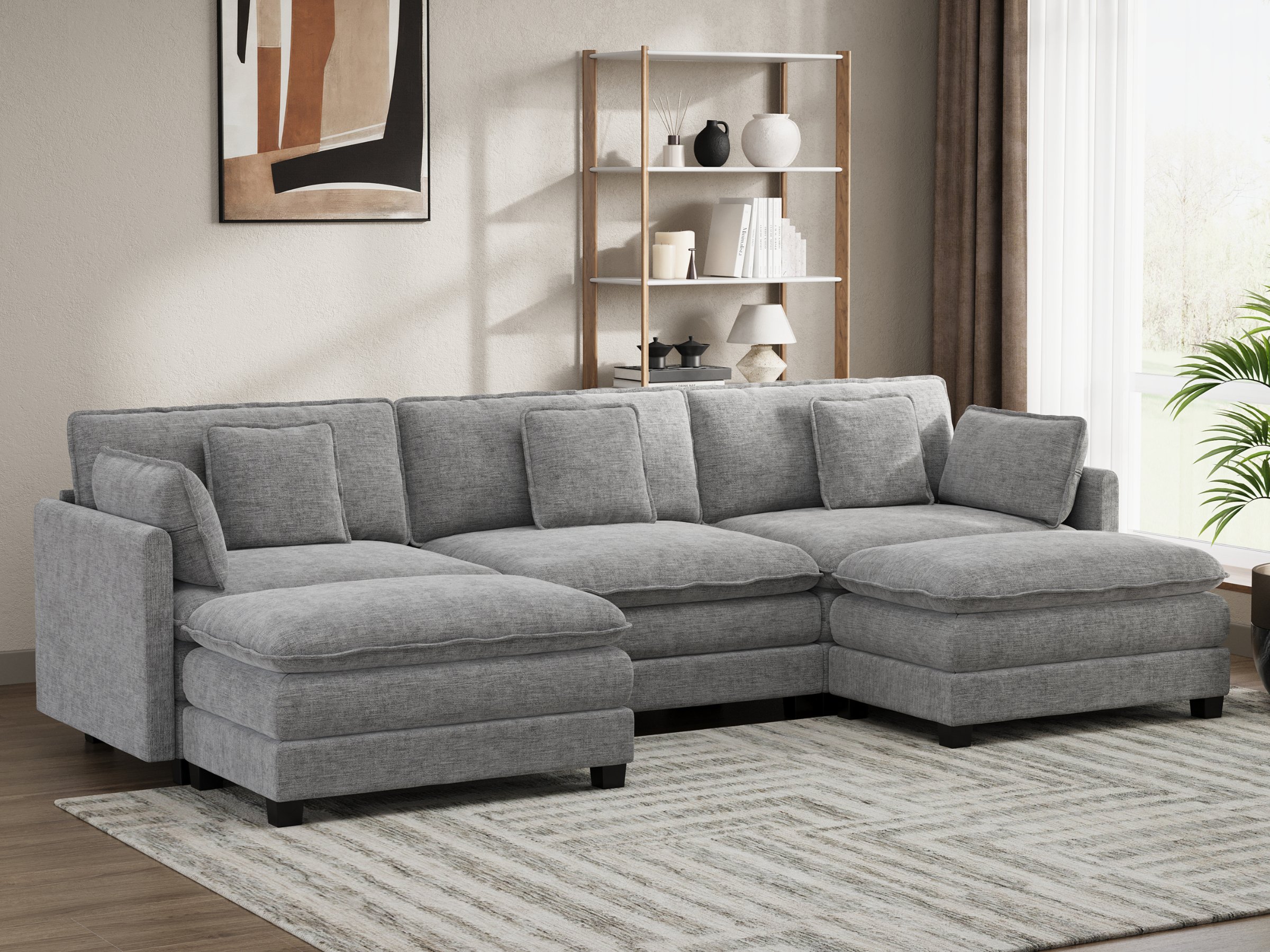 Heaven Modular 3 Seat Sofa with 2 x Ottomans in Cloud Mist