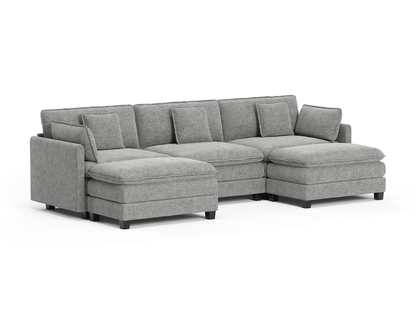 Heaven Modular 3 Seat Sofa with 2 x Ottomans in Cloud Mist