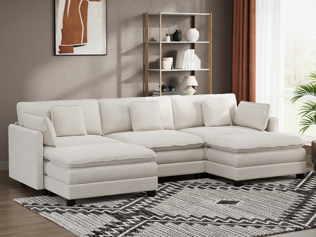 Heaven Modular 3 Seat Sofa with 2 x Ottomans in Cloud White