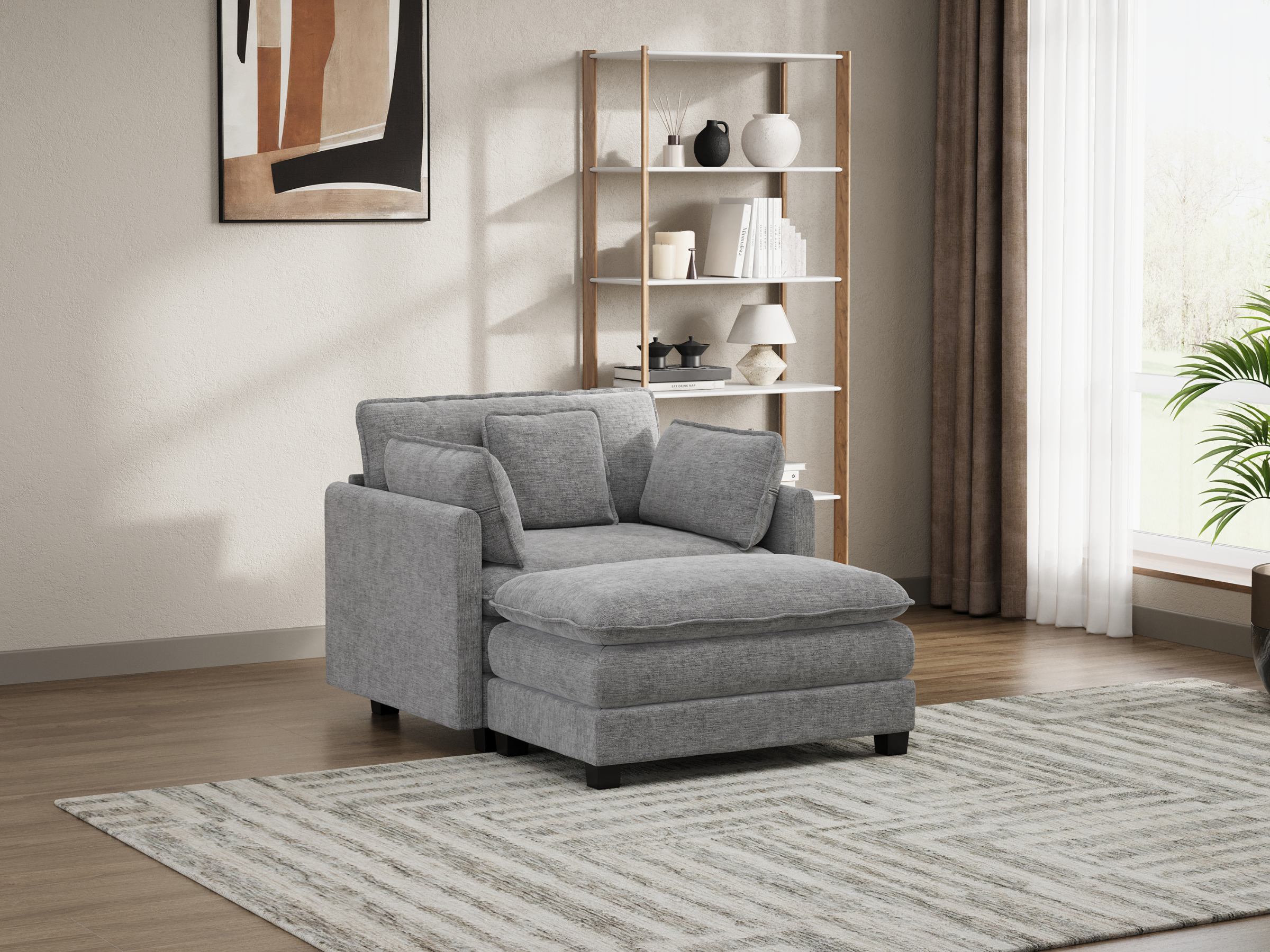 Heaven Modular Chair & Ottoman in Cloud Mist