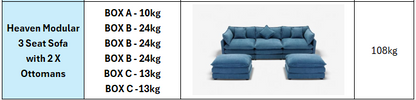 Heaven Modular 3 Seat Sofa with 2 x Ottomans in Cloud White