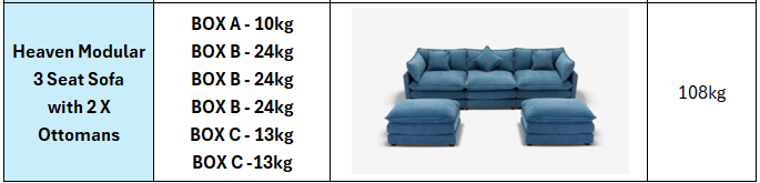 Heaven Modular 3 Seat Sofa with 2 x Ottomans in Cloud White