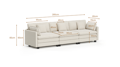 Heaven Modular 3 Seat Sofa in Cloud Mist