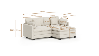 Heaven Modular 2 Seat Sofa & Ottoman in Cloud Mist