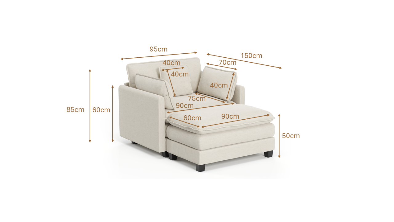 Heaven Modular Chair & Ottoman in Cloud Mist