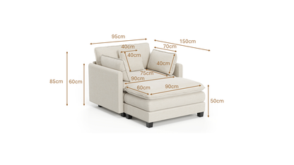 Heaven Modular Chair & Ottoman in Cloud Mist