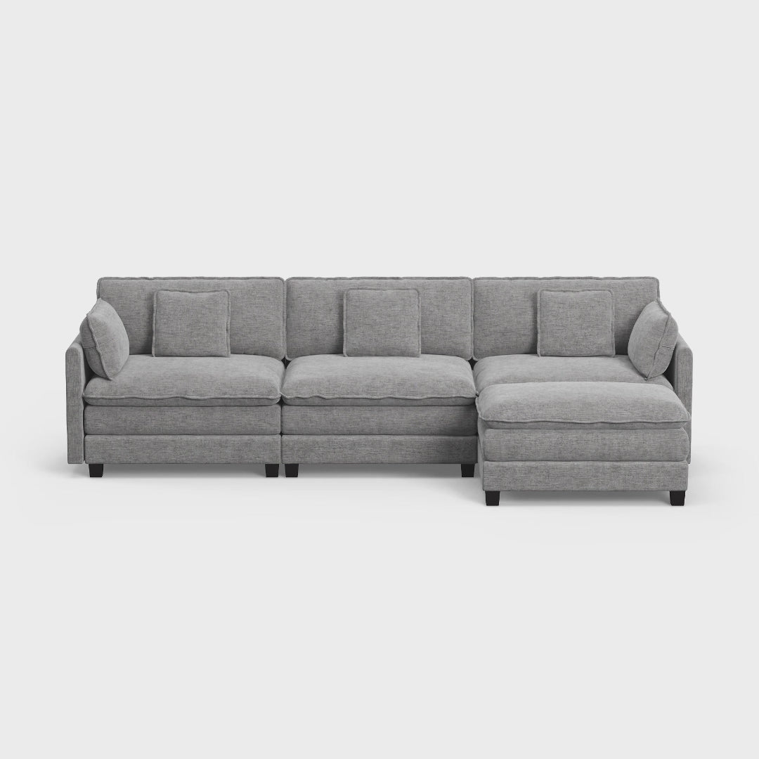 Heaven Modular 3 Seat Sofa & Ottoman in Cloud Mist